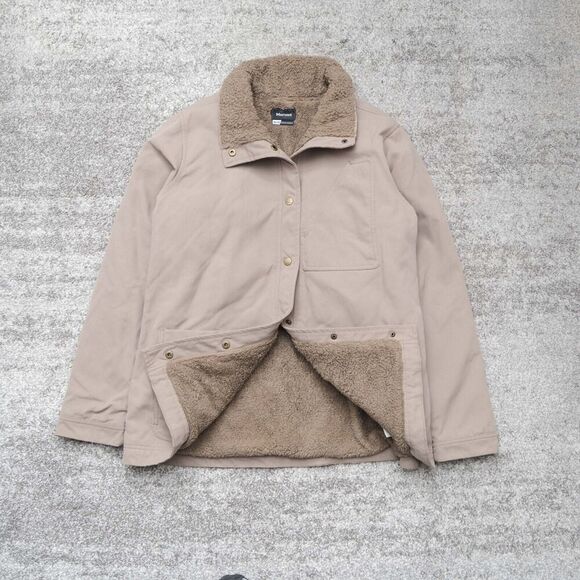 Marmot Women's XL Pioneer Casual Canvas Shirt Jacket Sherpa Lining Tan Outdoors - Picture 4 of 6